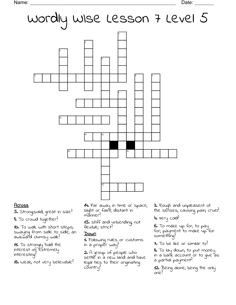Wordly WIse Lesson 7 Level 5 Crossword