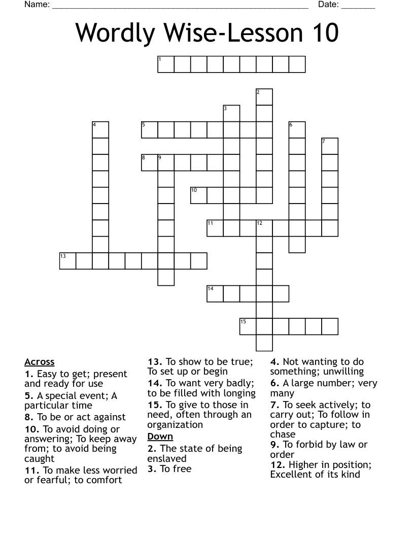 Wordly Wise-Lesson 10 Crossword