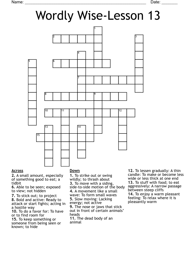 Wordly Wise-Lesson 13 Crossword
