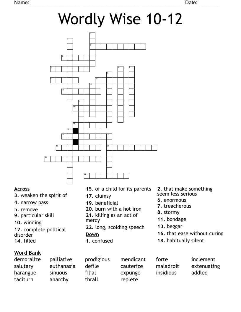 Wordly Wise 10-12 Crossword