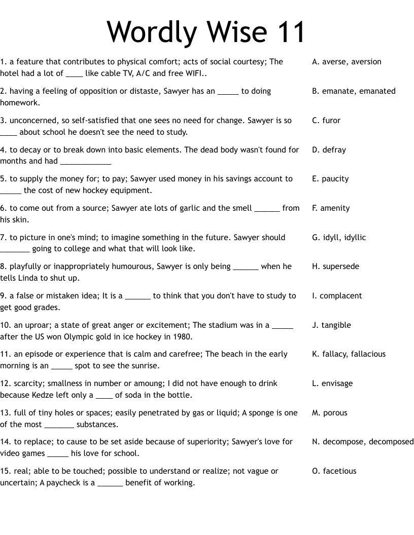 Wordly Wise 11 Worksheet