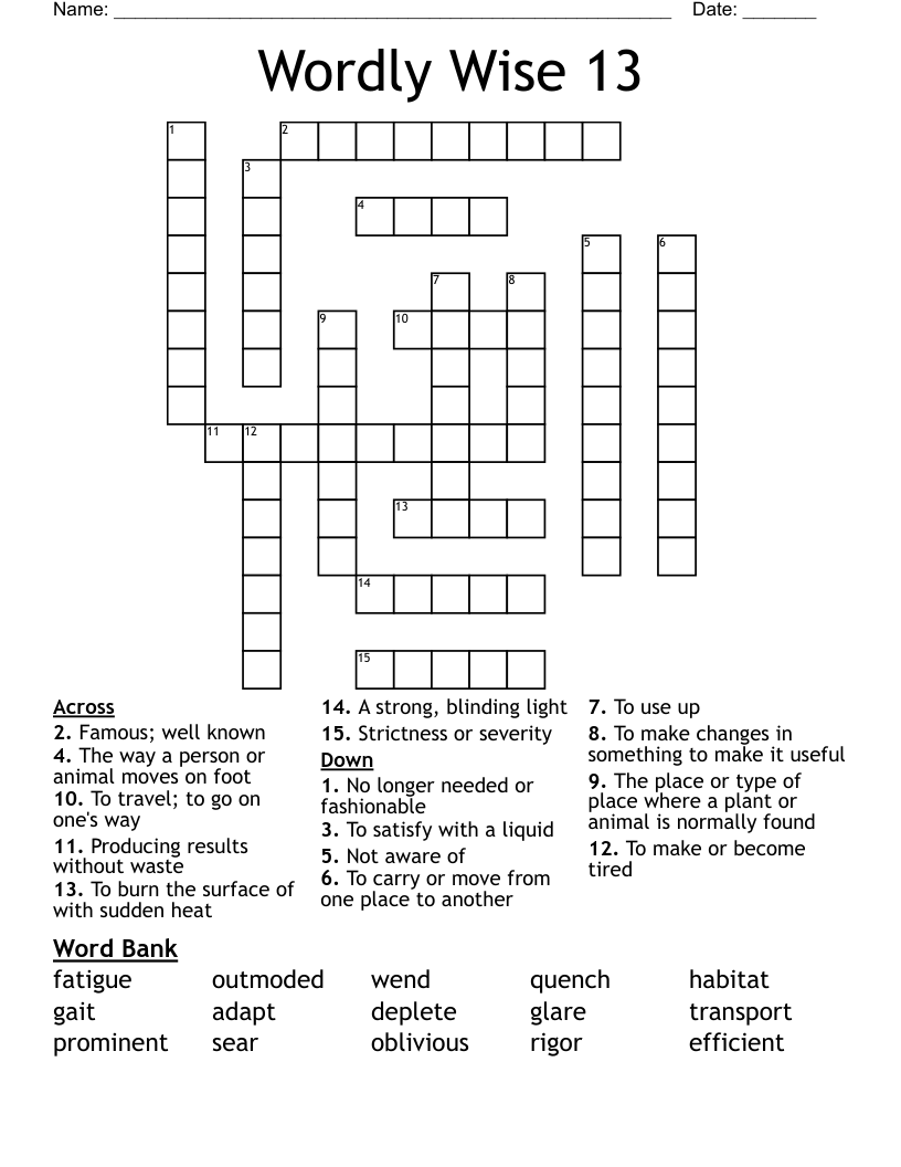 Wordly Wise 13 Crossword