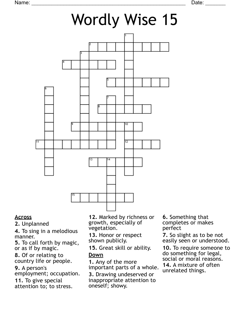 Wordly Wise 15 Crossword