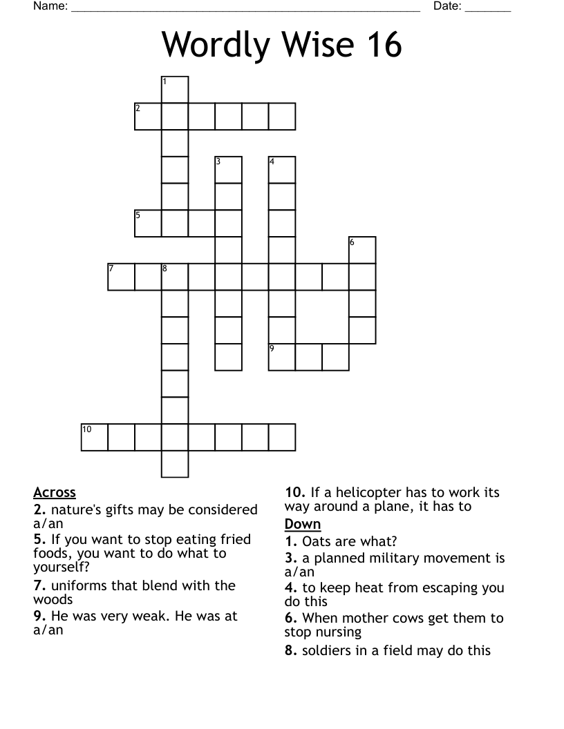 Wordly Wise 16 Crossword