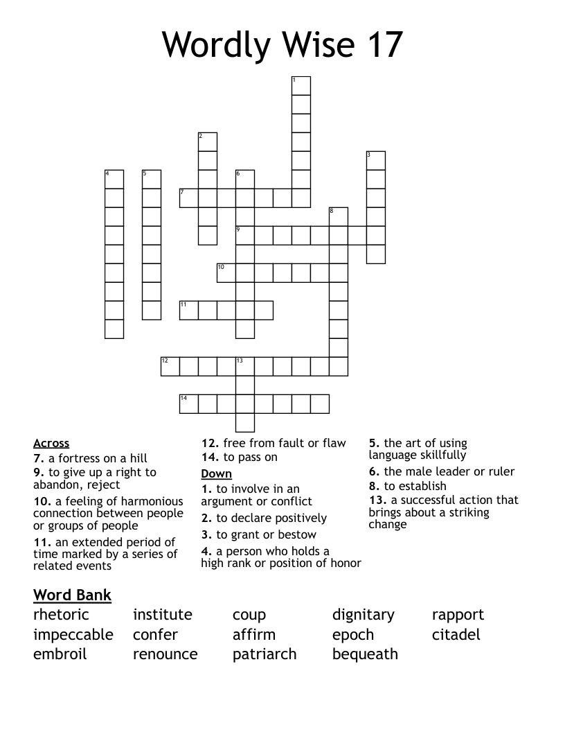 Wordly Wise 17 Crossword