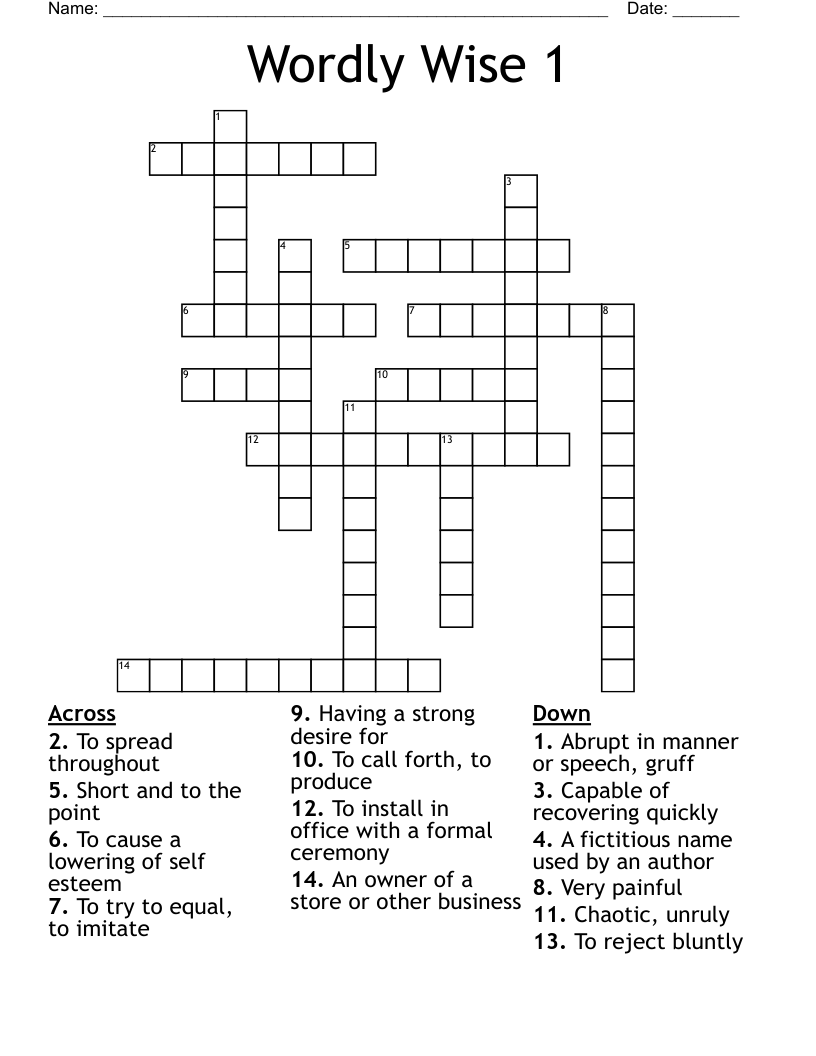Wordly Wise 1 Crossword
