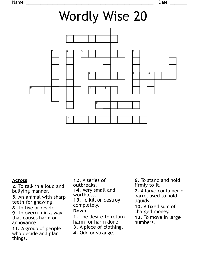 Wordly Wise 20 Crossword