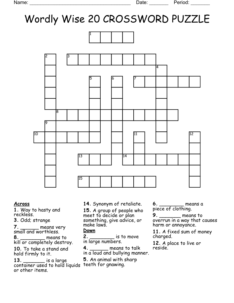 Wordly Wise 20 CROSSWORD PUZZLE