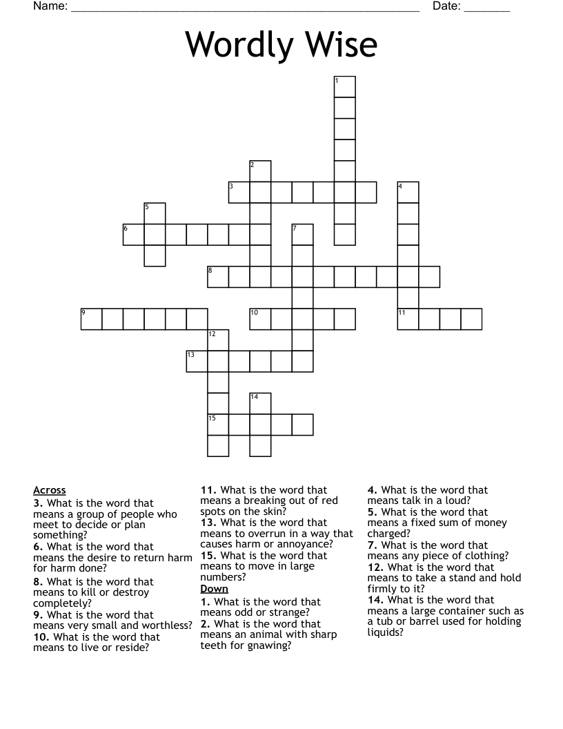 Wordly Wise Crossword
