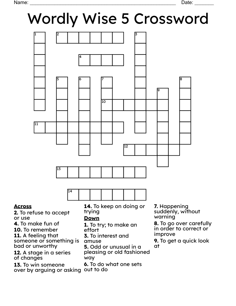 Wordly Wise 5 Crossword