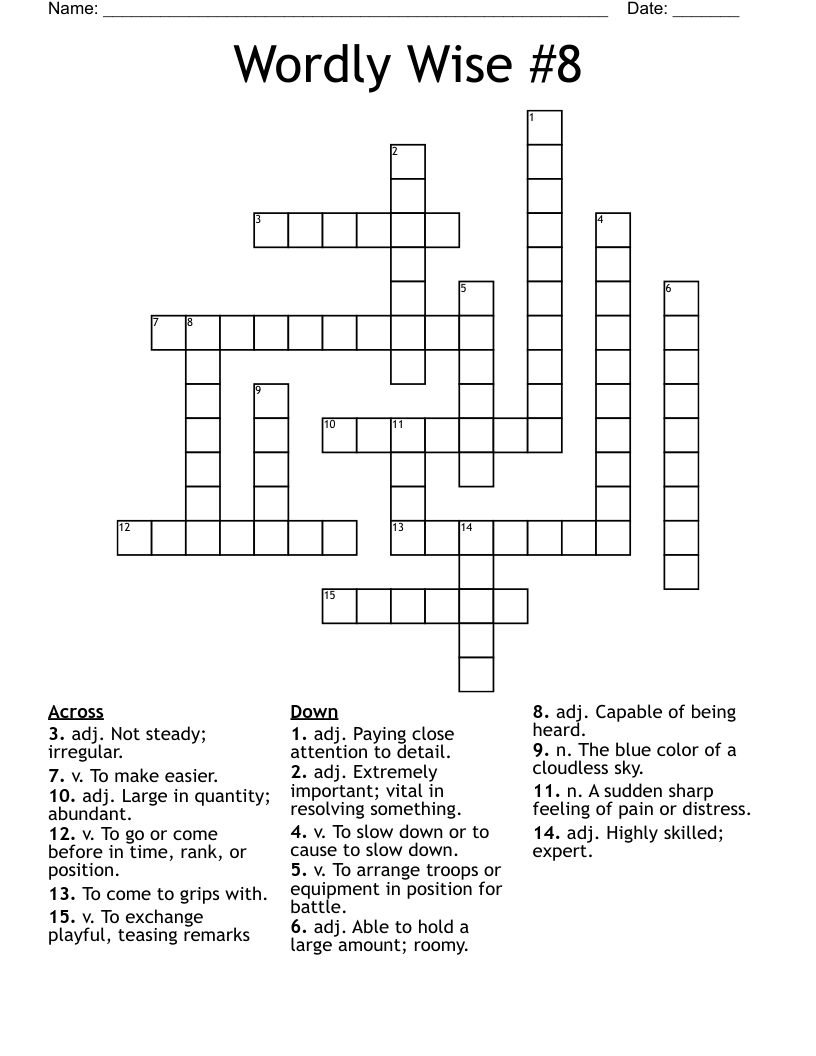 Wordly Wise #8 Crossword