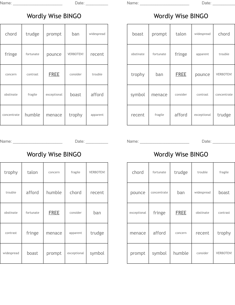 Wordly Wise BINGO