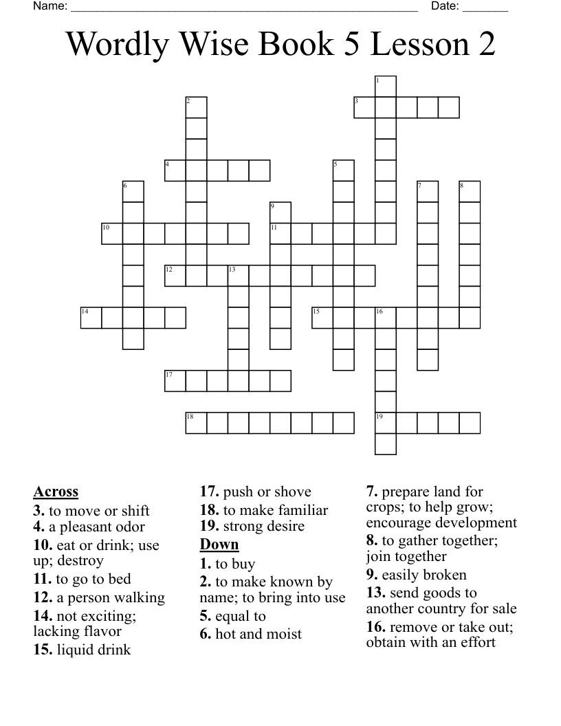 Wordly Wise Book 5 Lesson 2 Crossword