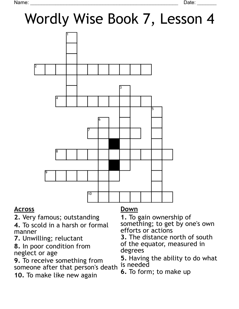 Wordly Wise Book 7, Lesson 4 Crossword