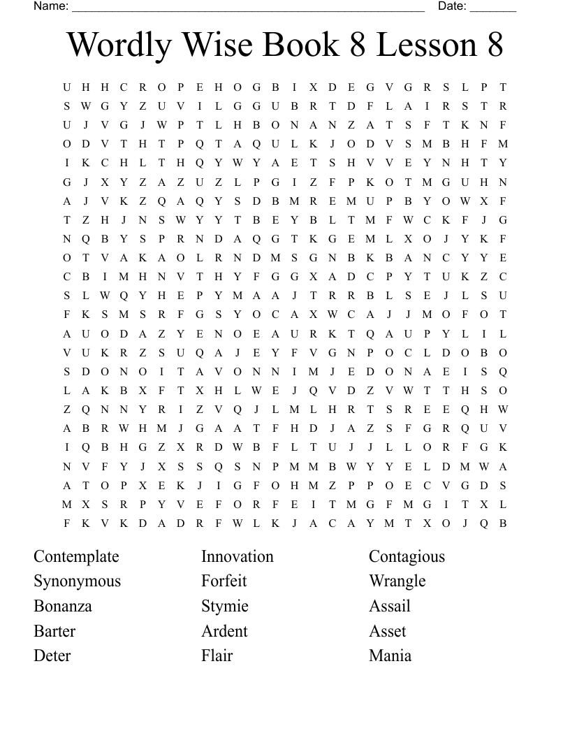 Wordly Wise Book 8 Lesson 8 Word Search