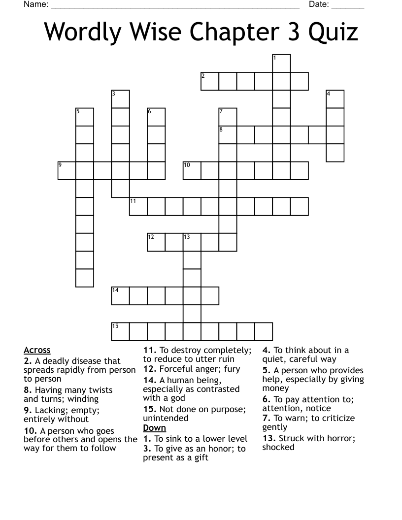 Wordly Wise Chapter 3 Quiz Crossword