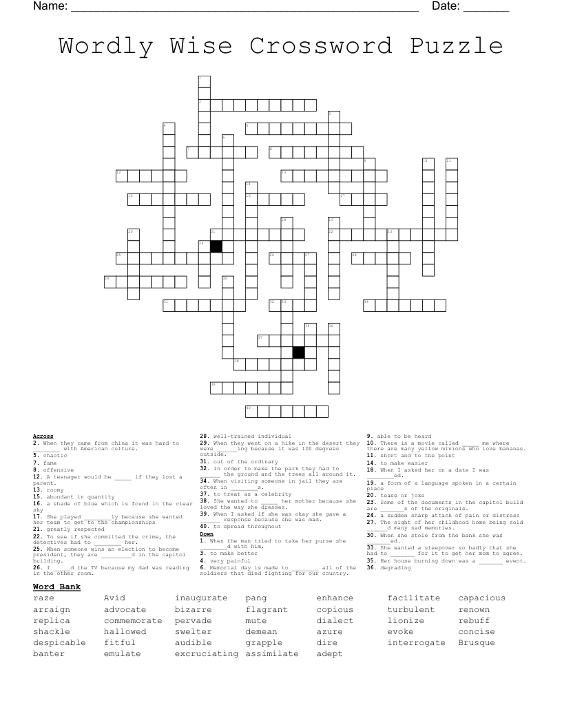 Wordly Wise Crossword Puzzle