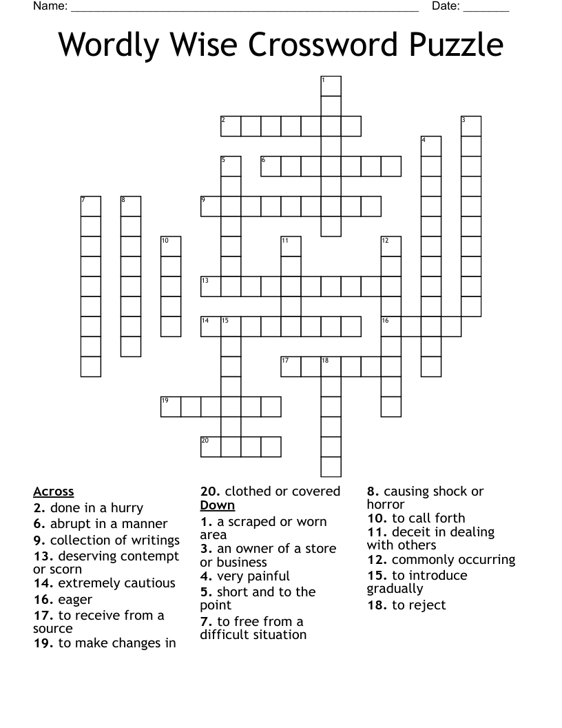 Wordly Wise Crossword Puzzle