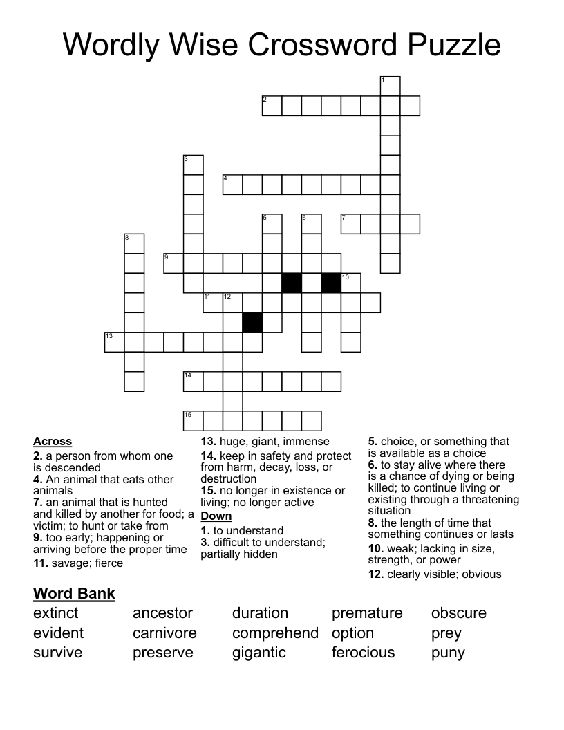 Wordly Wise Crossword Puzzle 