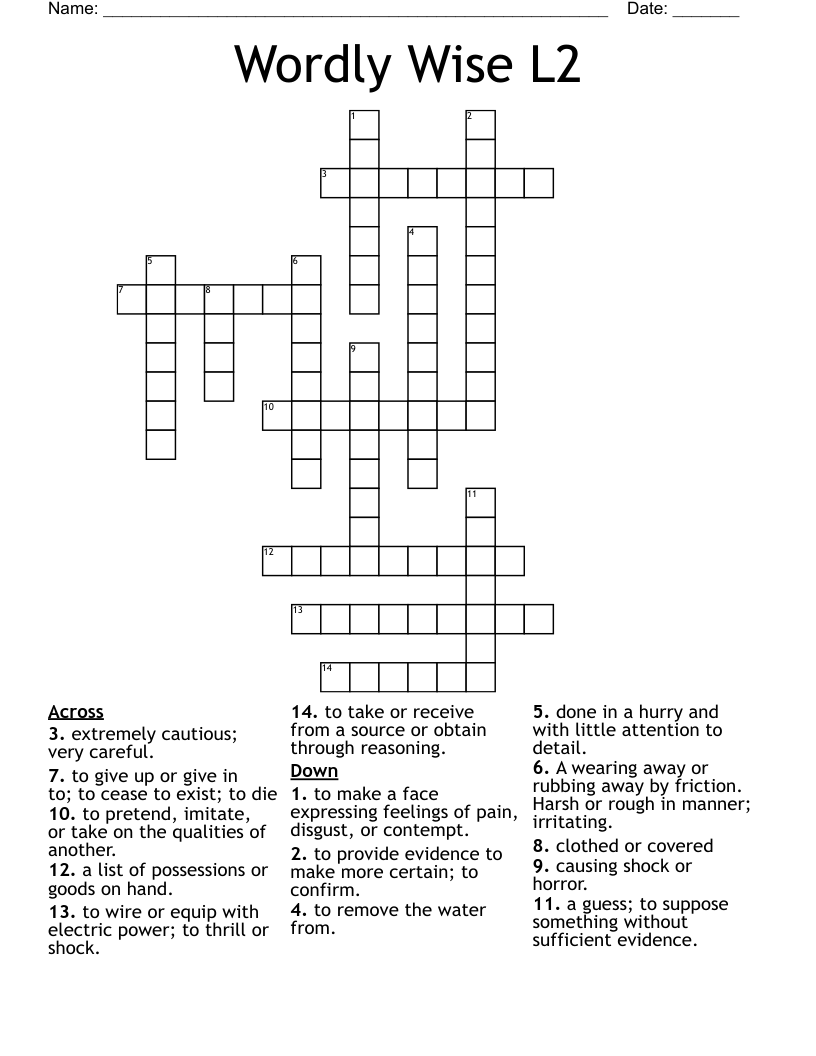 Wordly Wise L2 Crossword