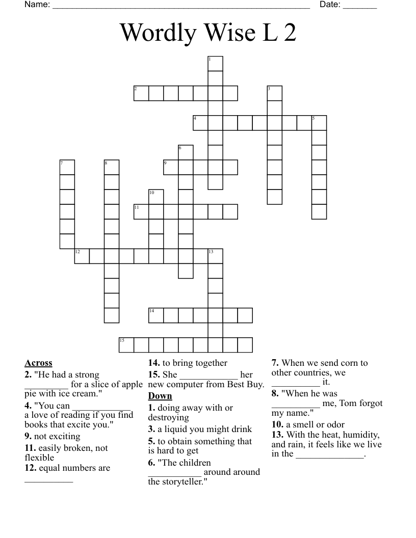 Wordly Wise L 2 Crossword