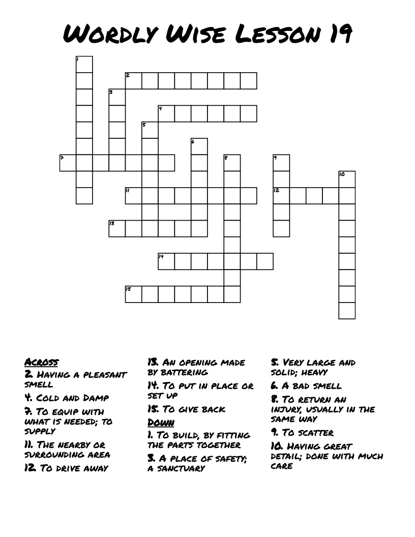 Wordly Wise Lesson 19 Crossword