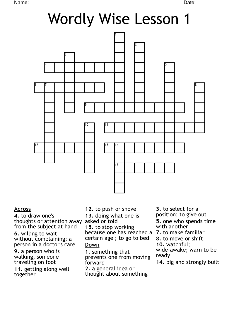 Wordly Wise Lesson 1 Crossword