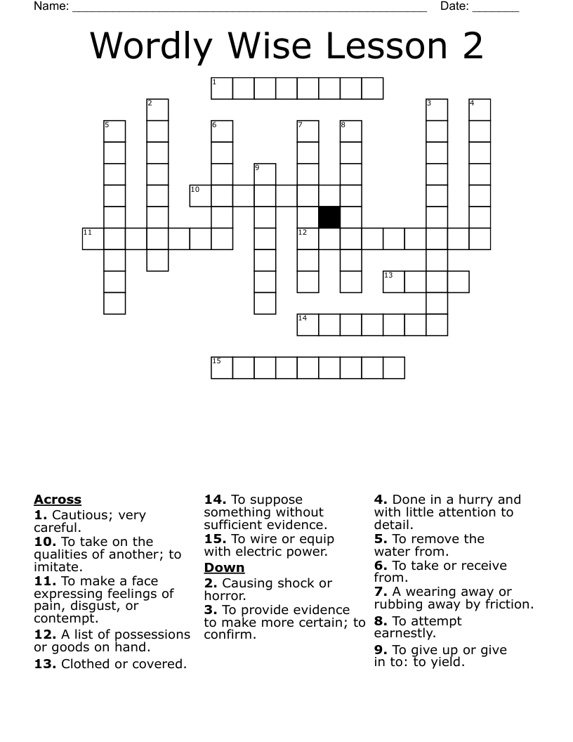 Wordly Wise Lesson 2 Crossword