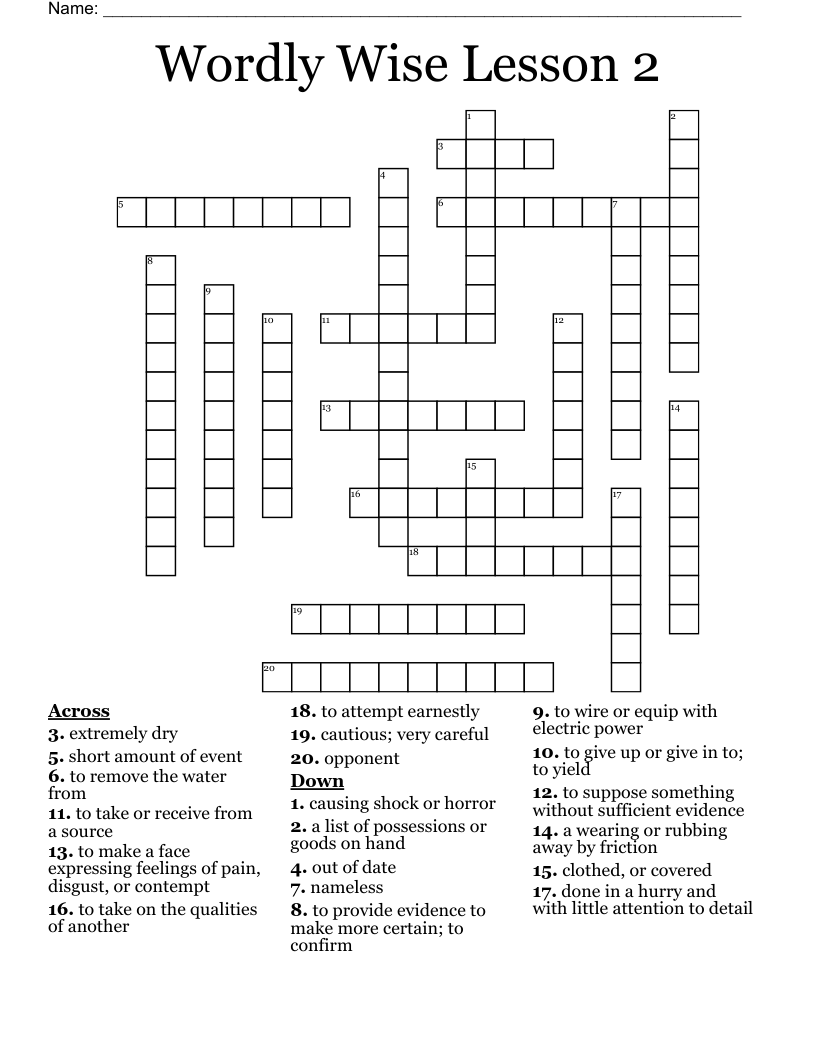 Wordly Wise Lesson 2  Crossword