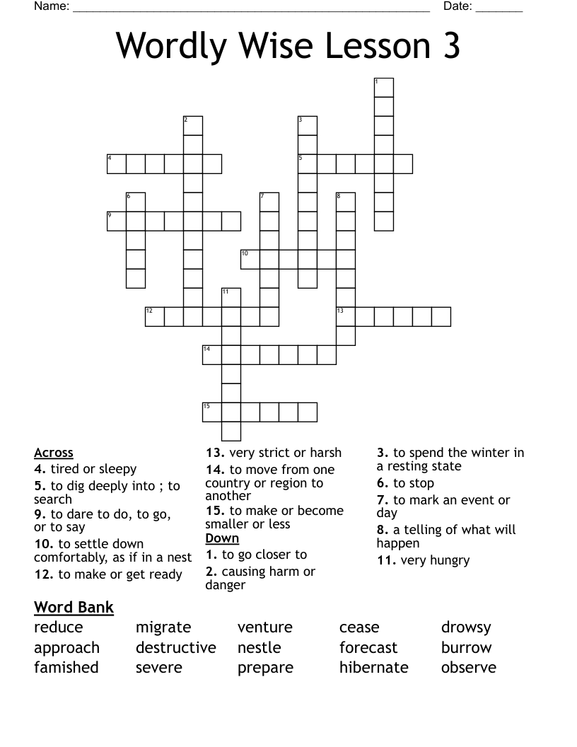 Wordly Wise Lesson 3 Crossword