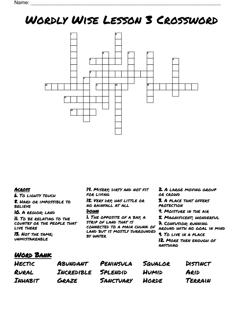 Wordly Wise Lesson 3 Crossword