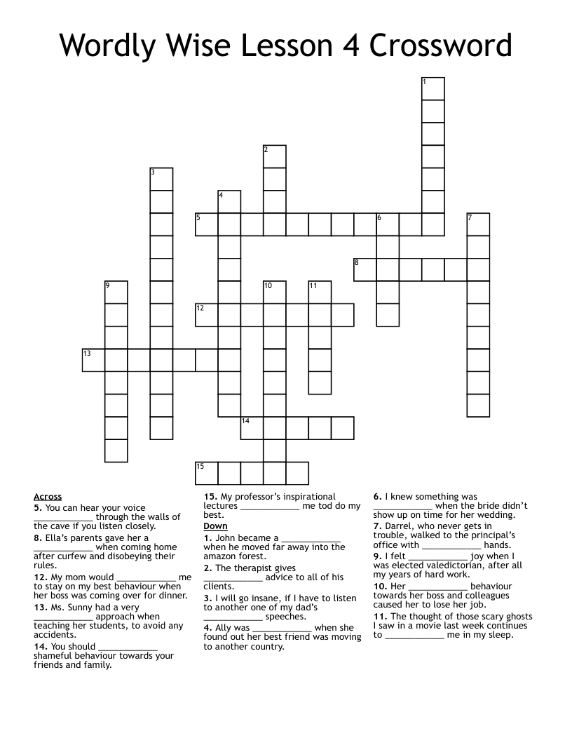 Wordly Wise Lesson 4 Crossword