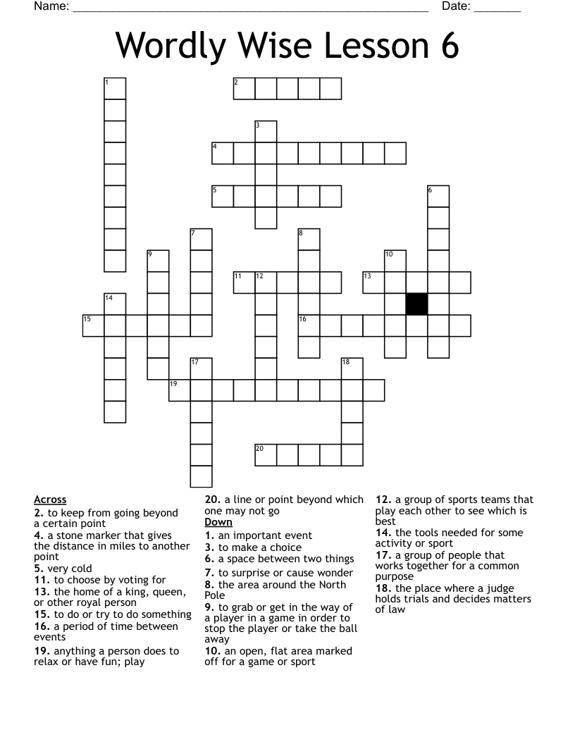 Wordly Wise Lesson 6 Crossword