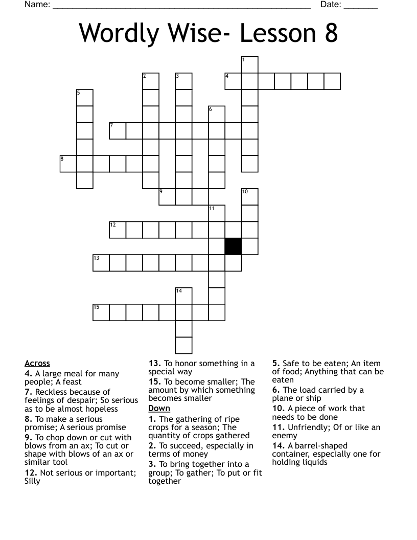 Wordly Wise- Lesson 8 Crossword