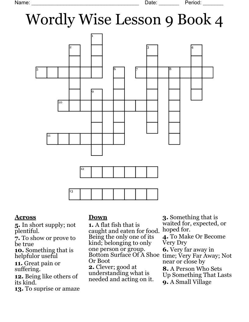 Wordly Wise Lesson 9 Book 4 Crossword