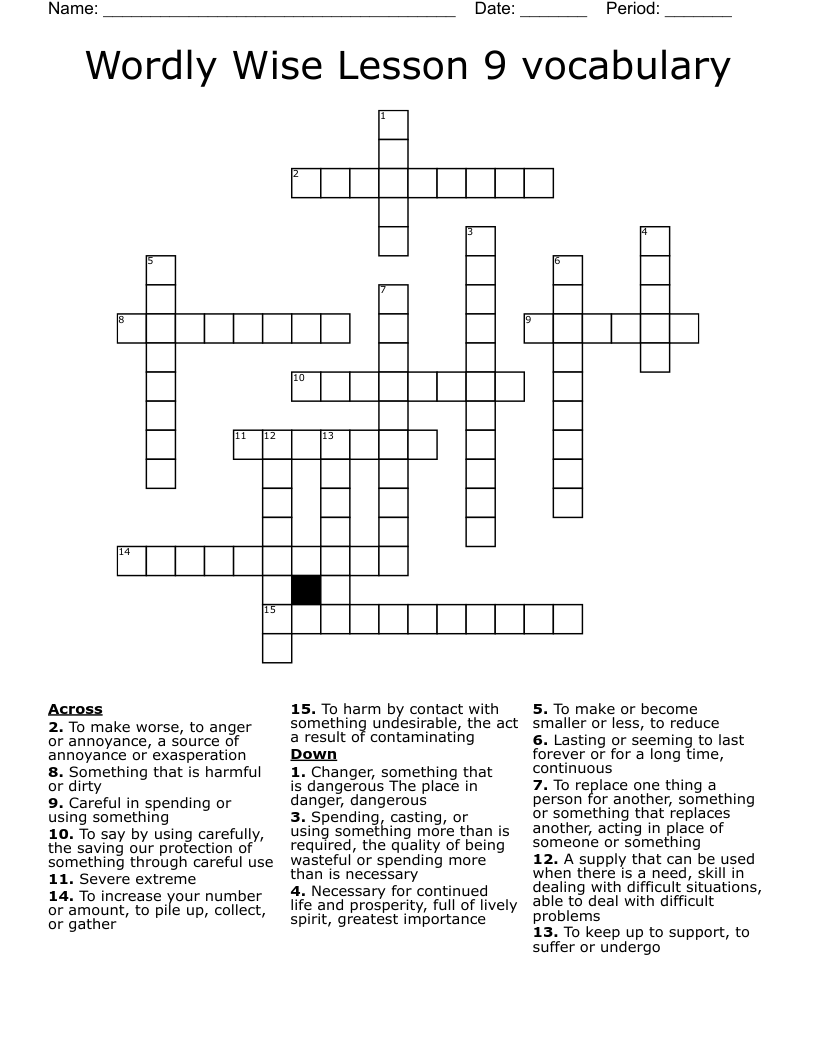 Wordly Wise Lesson 9 vocabulary Crossword