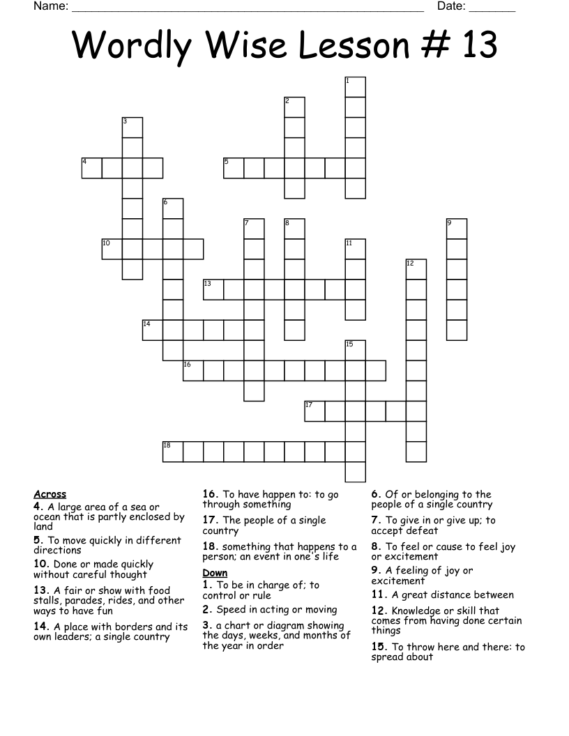 Wordly Wise Lesson # 13 Crossword