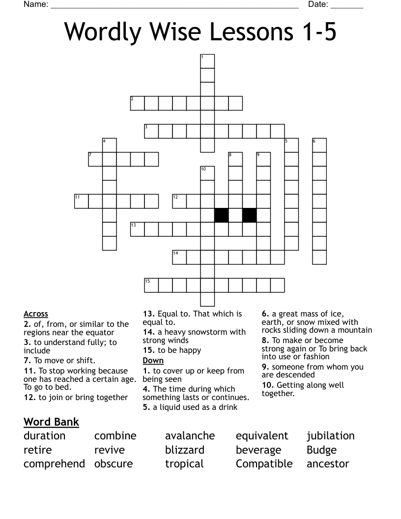 Wordly Wise Lessons 1-5  Crossword
