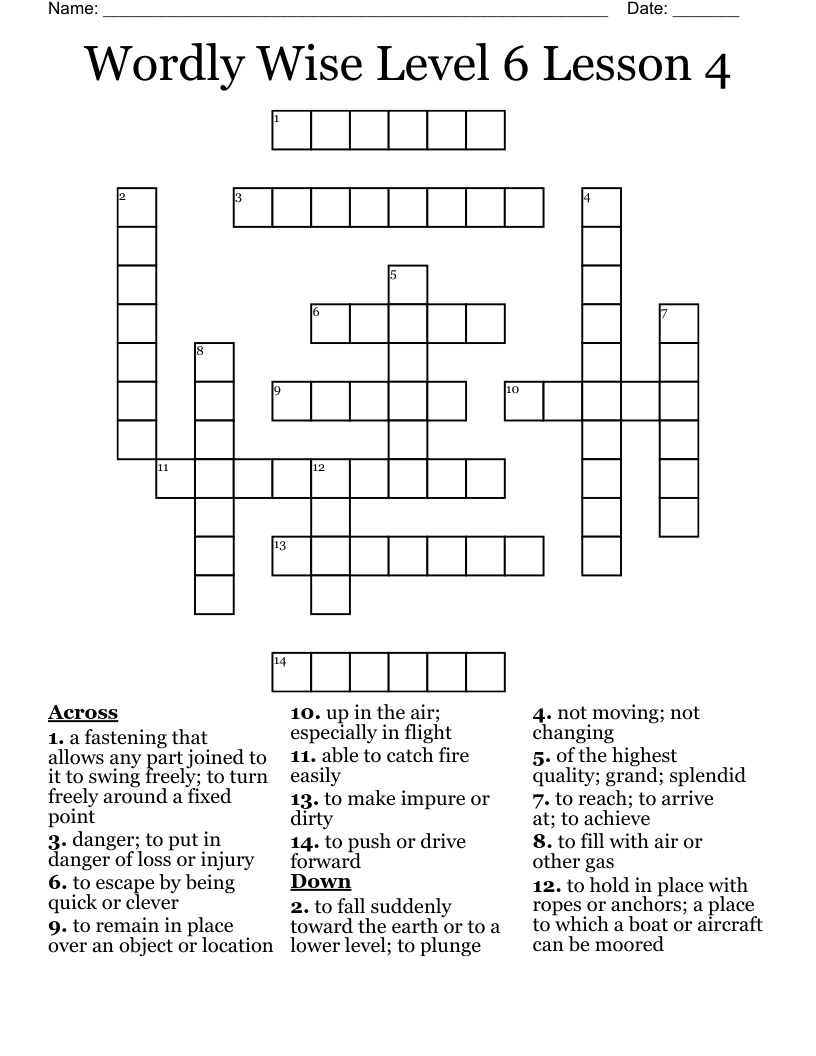 Wordly Wise Level 6 Lesson 4 Crossword