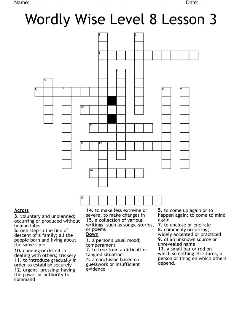 Wordly Wise Level 8 Lesson 3 Crossword
