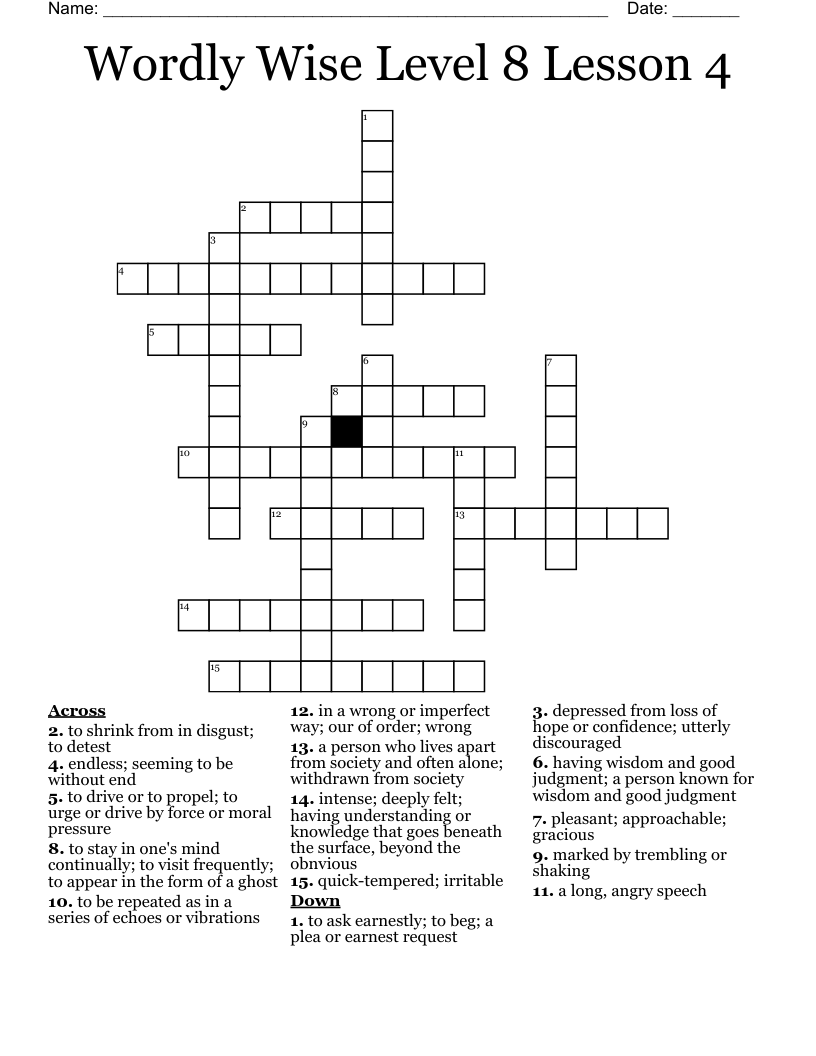 Wordly Wise Level 8 Lesson 4 Crossword