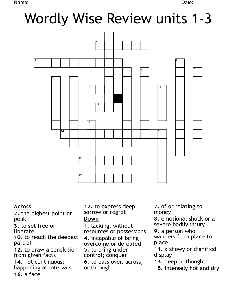 Wordly Wise Review units 1-3 Crossword