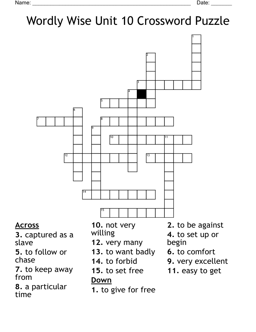 Wordly Wise Unit 10 Crossword Puzzle