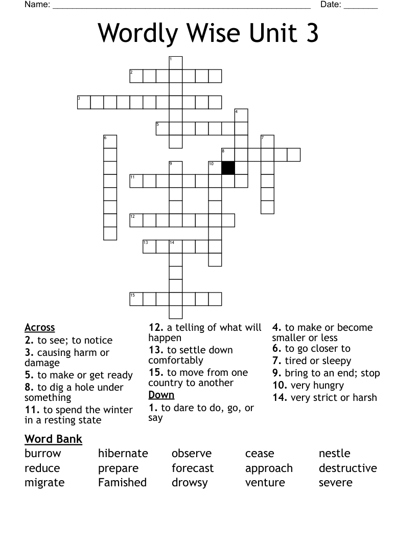 Wordly Wise Unit 3 Crossword
