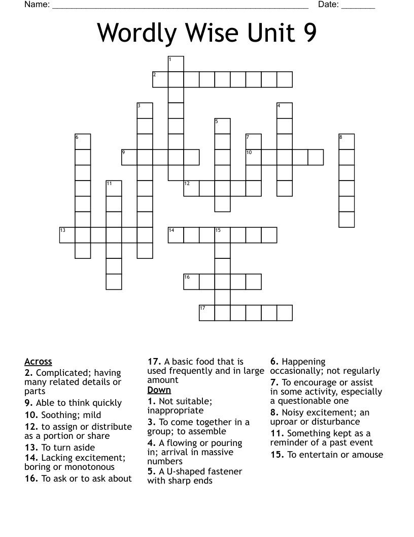 Wordly Wise Unit 9 Crossword