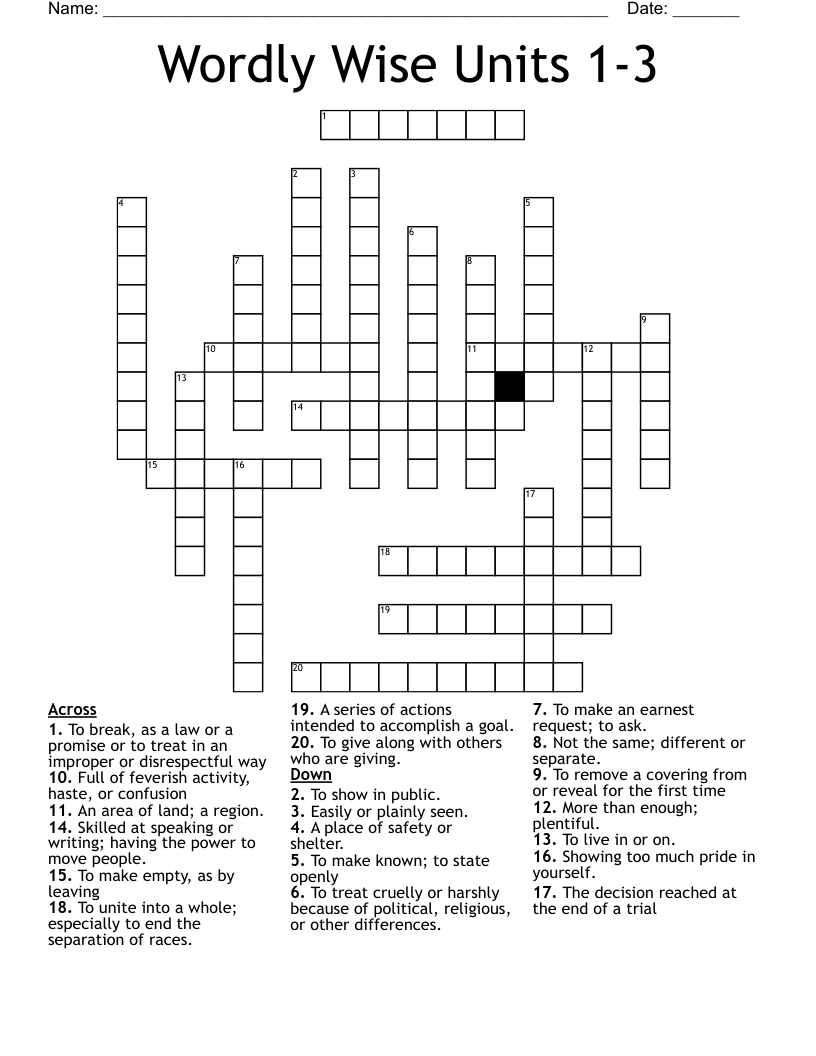 Wordly Wise Units 1-3 Crossword
