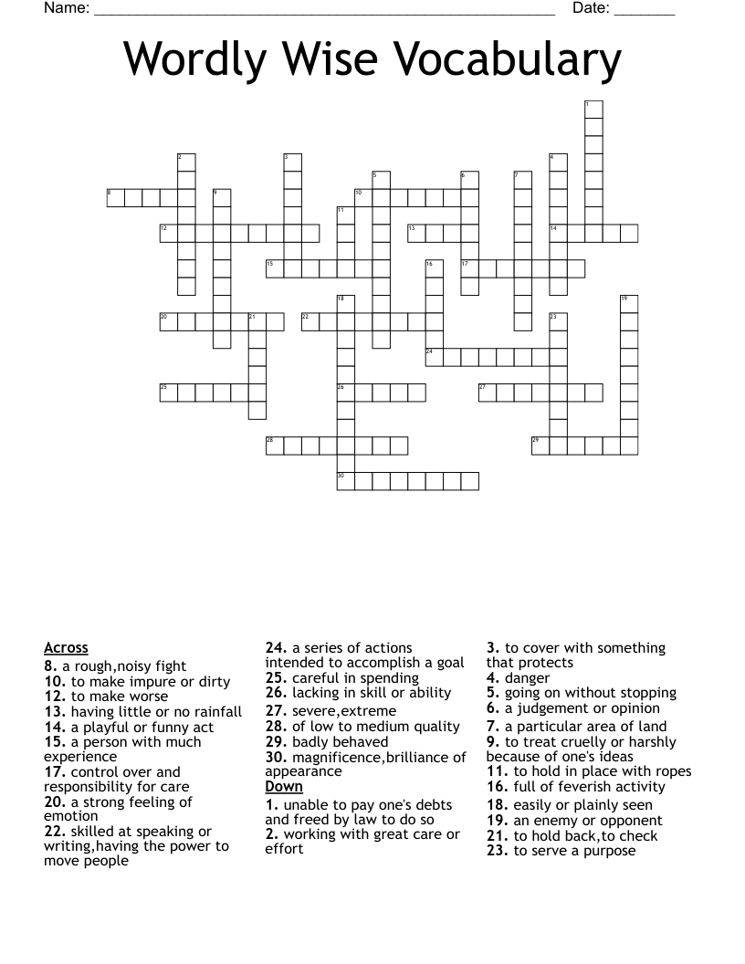 Wordly Wise Vocabulary Crossword