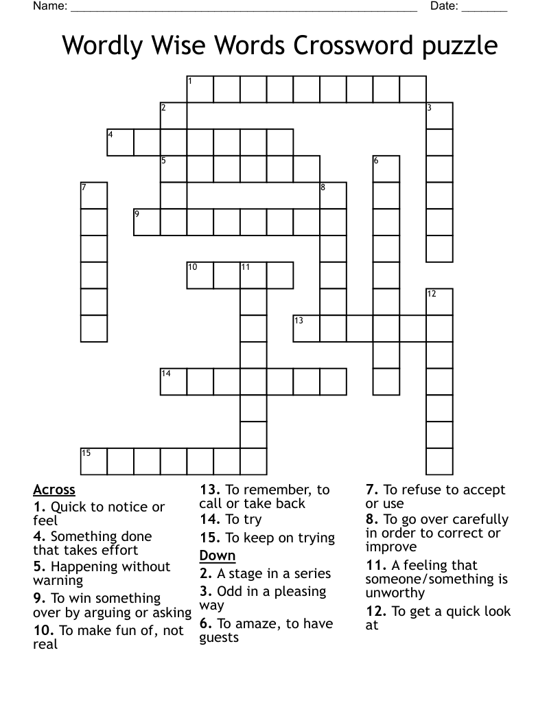 Wordly Wise Words Crossword puzzle 