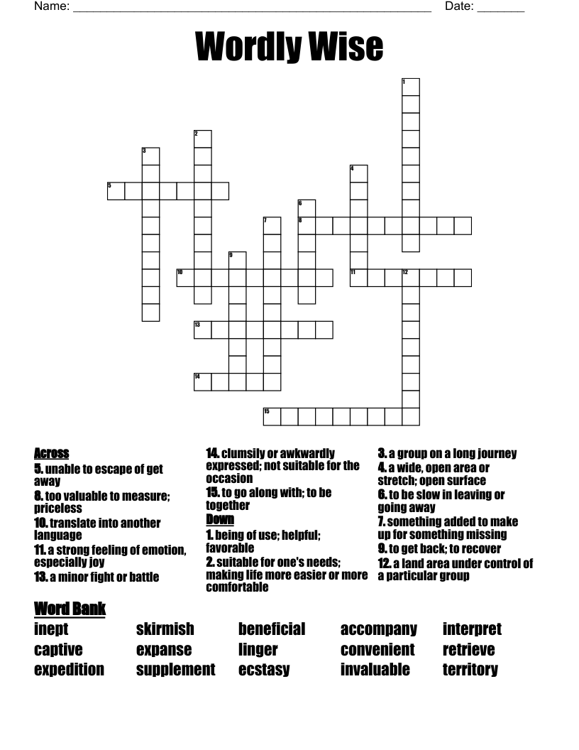 Wordly Wise  Crossword
