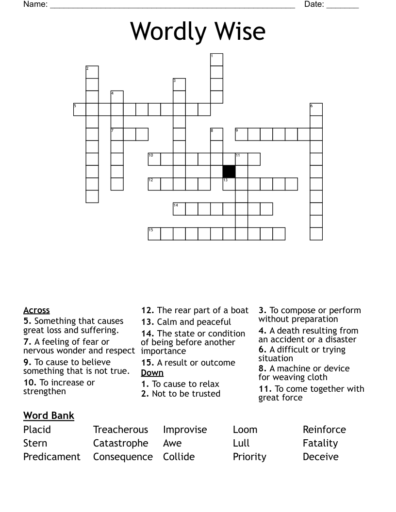 Wordly Wise  Crossword